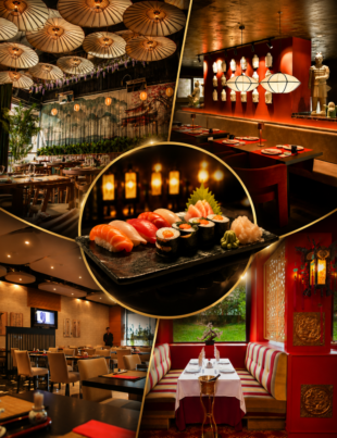 İstanbul'un en iyi sushi restoranları için sushi ve restoran kolajı
