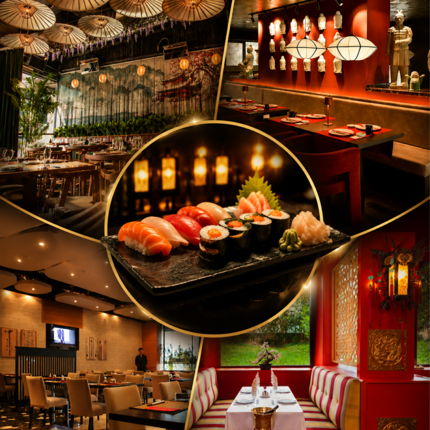 İstanbul'un en iyi sushi restoranları için sushi ve restoran kolajı
