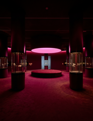 Cartier sergisi NGV Melbourne kırmızı sergi salonu görünümü